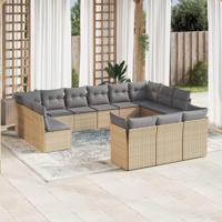 13-delige Loungeset met kussens poly rattan beige - thumbnail