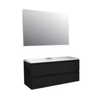 Badkamermeubel BWS Pepper Acryl Wastafel Incl Spiegel Twee Kraangaten 120x55x46 cm Mat Zwart - thumbnail