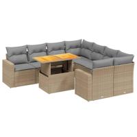 9-delige Loungeset met kussens poly rattan beige - thumbnail