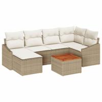 Tuinbankenset met opslag 7 pcs Beige en Crème poly rattan - thumbnail