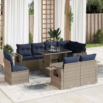 9-delige Loungeset met kussens poly rattan acacia bruin