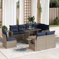 9-delige Loungeset met kussens poly rattan acacia bruin - thumbnail