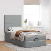 Ottoman bed met matras en LED's 100x200cm stof lichtgrijs - thumbnail