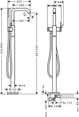 Hansgrohe Tecturis S ééngreeps badmengkraan vloergemonteerd, mat zwart Hansgrohe Tecturis S ééngreeps badmengkraan vloergemonteerd, mat zwart