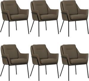 Set van 6 Bruine leren industriële design eetkamerstoelen Mix - Toledo Leer Moss (bruin leer)