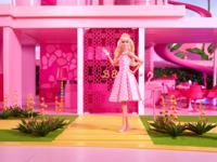 Barbie the movie pop - margot robbie - roze-wit geruite jurk - 33 cm - film pop - thumbnail