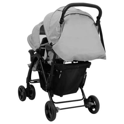 VidaXL Tweelingkinderwagen tandem staal lichtgrijs