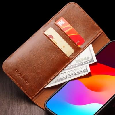 Qialino - iPhone 15 Pro - Leren bookcase hoes - Cognac