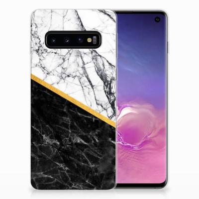 Samsung Galaxy S10 | TPU | Siliconen hoesje | Marmer Wit Zwart - Origineel Cadeau Man