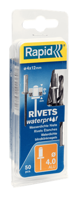 Rapid Waterdichte Blindklinknagels Ø 4x12mm + boor in blister (50 stuks)