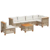 7-delige Loungeset met kussens poly rattan beige - thumbnail
