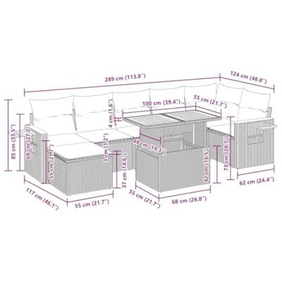 8-delige Loungeset met kussens poly rattan acacia zwart