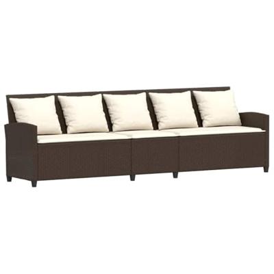 Tuinbank 5-zits met kussens poly rattan bruin