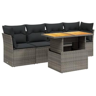 5-delige Loungeset met kussens poly rattan grijs