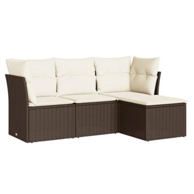 4-delige Loungeset met kussens poly rattan bruin
