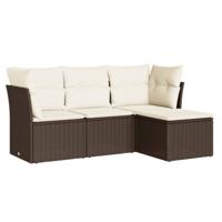 4-delige Loungeset met kussens poly rattan bruin - thumbnail