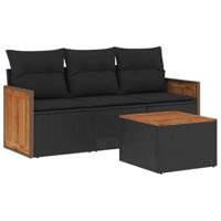 4-delige Loungeset met kussens poly rattan zwart - thumbnail