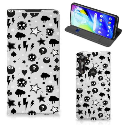Mobiel BookCase Motorola Moto G8 Power Silver Punk Mobiel BookCase Motorola Moto G8 Power Silver Punk
