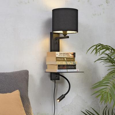 its about RoMi Wandlamp 'Florence' Met stoffen kap en leeslamp, kleur Zwart