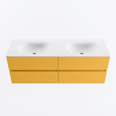MONDIAZ VICA 140cm badmeubel onderkast Ocher 4 lades. Wastafel MOON dubbel zonder kraangat, kleur Talc.