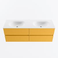 MONDIAZ VICA 140cm badmeubel onderkast Ocher 4 lades. Wastafel MOON dubbel zonder kraangat, kleur Talc. - thumbnail