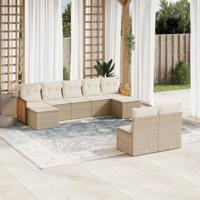 9-delige Loungeset met kussens poly rattan beige - thumbnail