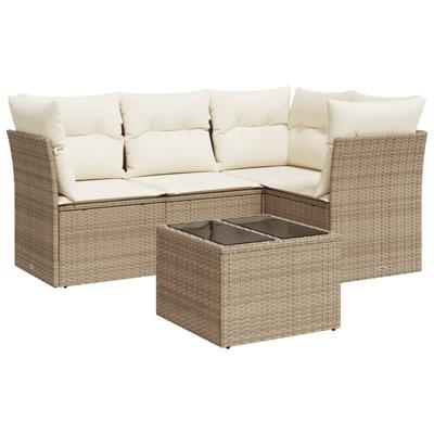 5-delige Loungeset met kussens poly rattan beige - thumbnail