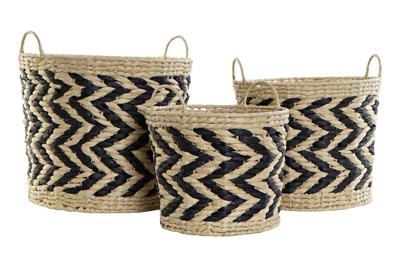 Basket spelset DKD Home Decor Zwart Lichtbruin Natuurlijke Vezel (3 Onderdelen) (3 Stuks)