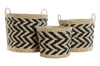 Basket spelset DKD Home Decor Zwart Lichtbruin Natuurlijke Vezel (3 Onderdelen) (3 Stuks) - thumbnail