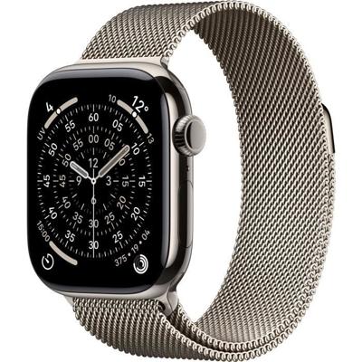 Apple Watch Series 11 GPS + Cellular - 42 mm - Natuurlijke titanium kast - Natuurlijke Milanese band