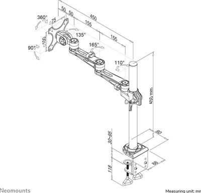 Neomounts FPMA-D935 Monitor-tafelbeugel 1-voudig 25,4 cm (10) - 76,2 cm (30) Zilver In hoogte verstelbaar, Kantelbaar, Zwenkbaar, Roteerbaar
