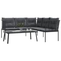 Loungeset met kussens staal en textileen zwart - thumbnail