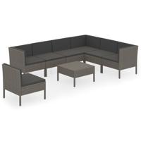 8-delige Loungeset met kussens poly rattan grijs - thumbnail