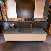 Badkamermeubelset Mondiaz Erin 150 cm met 1 Lade met RIDGE Wastafel Midden Dark grey met 1 kraangat Greeploos Mat Rosee - thumbnail