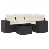 4-delige Loungeset met kussens poly rattan zwart - thumbnail