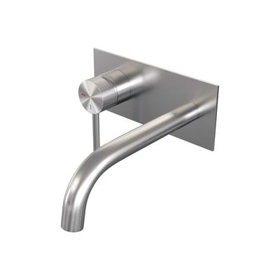 Brushed Carving inbouw wastafelmengkraan met gebogen uitloop en afdekplaat A2 RVS geborsteld PVD