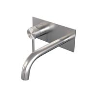 Brushed Carving inbouw wastafelmengkraan met gebogen uitloop en afdekplaat A2 RVS geborsteld PVD - thumbnail