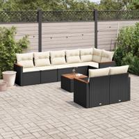 9-delige Loungeset met kussens poly rattan zwart - thumbnail