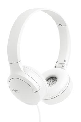 JVC HA-S33UC-W USB-C on-ear hoofdtelefoon, zachte oorkussens, opvouwbaar, met microfoon en 3-knops afstandsbediening, eenzijdige kabel, wit