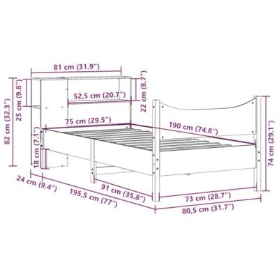 Bedframe zonder matras massief grenenhout wasbruin 75x190 cm