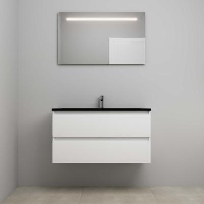 On-Line Badkamermeubelset - 100 cm - Voorgemonteerd - Ladestructuur - Acryl Wastafel - 1 Kraangat - Spiegel met LED-Verlichting - Hoogglans Wit