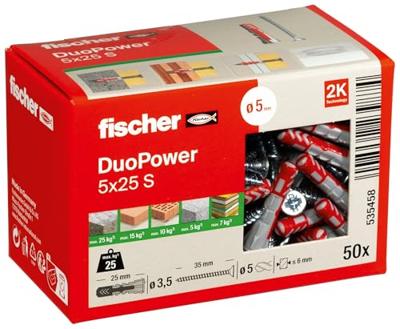 Fischer 535458 DUOPOWER 5x25 S LD 2-componenten plug 25 mm 5 mm 50 stuk(s) Fischer 535458 DUOPOWER 5x25 S LD 2-componenten plug 25 mm 5 mm 50 stuk(s)