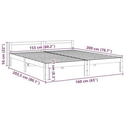 Bedframe zonder matras massief grenenhout wit 160x200 cm