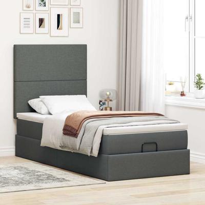 Ottoman bed met matras en LED's 140x190cm stof donkergrijs