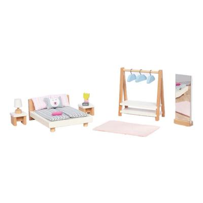 Goki houten poppenmeubels slaapkamer, 18dlg.