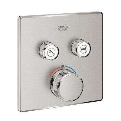 Inbouwkraan GROHE Grohtherm Smart Control Thermostaatkraan met 3-weg Omstelling Vierkant Supersteel Inbouwkraan GROHE Grohtherm Smart Control Thermostaatkraan met 3-weg Omstelling Vierkant Supersteel