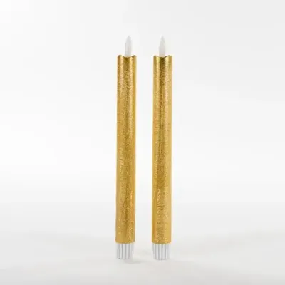 Anna&apos;s Collection LED dinerkaars 3d flame rustiek 23 cm goud 2 stuks