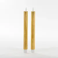 Anna&apos;s Collection LED dinerkaars 3d flame rustiek 23 cm goud 2 stuks - thumbnail
