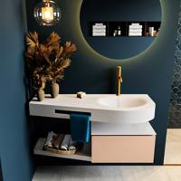 MONDIAZ RIVA 120cm badmeubel onderkast / planchet kleur Rosee met 1 lade. Wastafel DULCET rechts 1 kraangat kleur Talc. - thumbnail