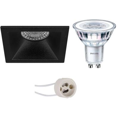 LED Spot Set - Pragmi Pollon Pro - GU10 Fitting - Inbouw Vierkant - Mat Zwart - Verdiept - 82mm - Philips - CorePro 827 36D - 4W - Zeer Warm Wit 2700K - Dimbaar